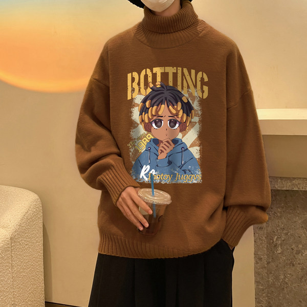 Μοντέρνο χειμωνιάτικο πουλόβερ για άνδρες με απλικέ και γιακά πόλο