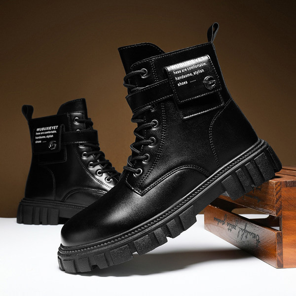 Kožne čizme s grubim đonom na vezice za muškarce