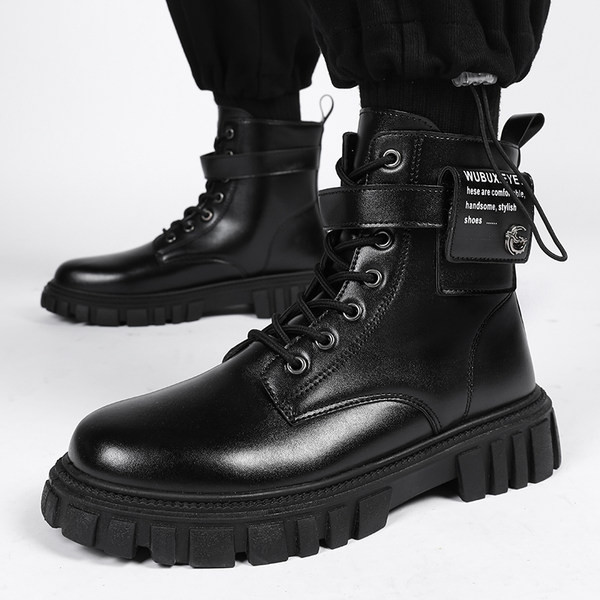 Kožne čizme s grubim đonom na vezice za muškarce