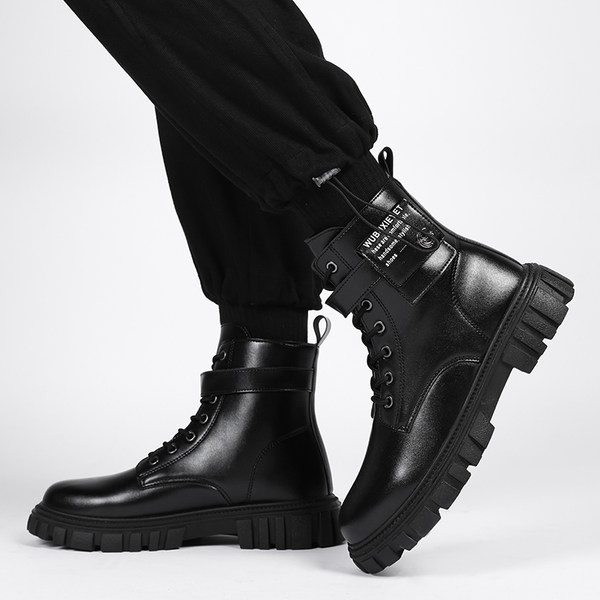 Kožne čizme s grubim đonom na vezice za muškarce