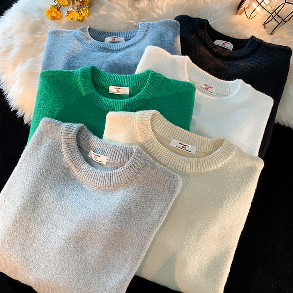 Ανδρικό χαλαρό πουλόβερ με ανοιχτόχρωμο λαιμόκοψη - Πολλαπλά χρώματα