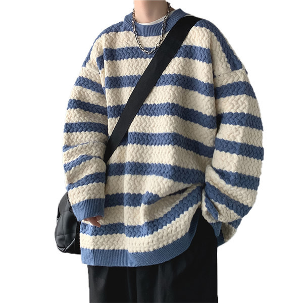 Vīriešu svītrains džemperis ar izgriezumu