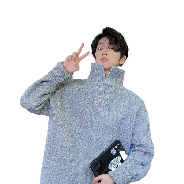 Vīriešu pulovers ar augstu apkakli un rāvējslēdzēju trīs krāsās