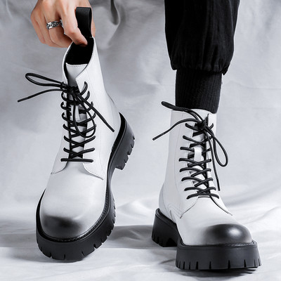 Vīriešu zābaki no eko ādas - melnbaltā krāsā