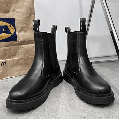 Stilīgi ādas ziemas zābaki vīriešiem ar plakanu zoli