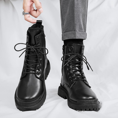 Νέο μοντέλο ανδρικών μπότες από οικολογικό δέρμα σε μαύρο χρώμα