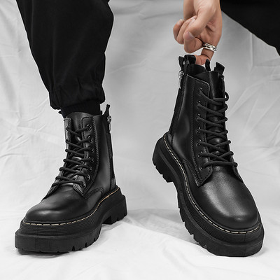 Stilīgi ādas zābaki vīriešiem ar rāvējslēdzēju un šņorēm