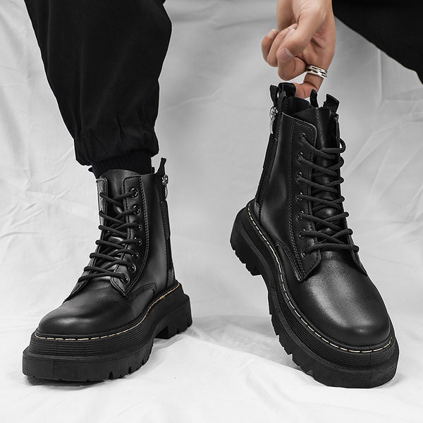 Stilīgi ādas zābaki vīriešiem ar rāvējslēdzēju un šņorēm