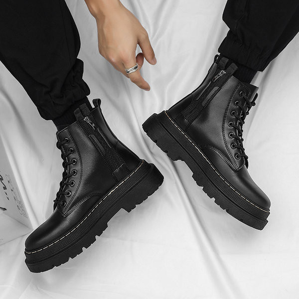 Stilīgi ādas zābaki vīriešiem ar rāvējslēdzēju un šņorēm