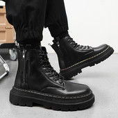 Muške zimske čizme s visokim potplatom na pertlu i patentnim zatvaračem