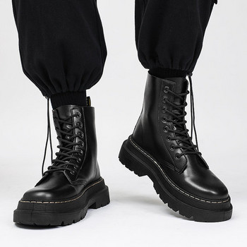 Ανδρικά δερμάτινα παπούτσια με τραχιά σόλα - μαύρο χρώμα