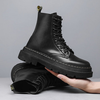 Ανδρικά δερμάτινα παπούτσια με τραχιά σόλα - μαύρο χρώμα