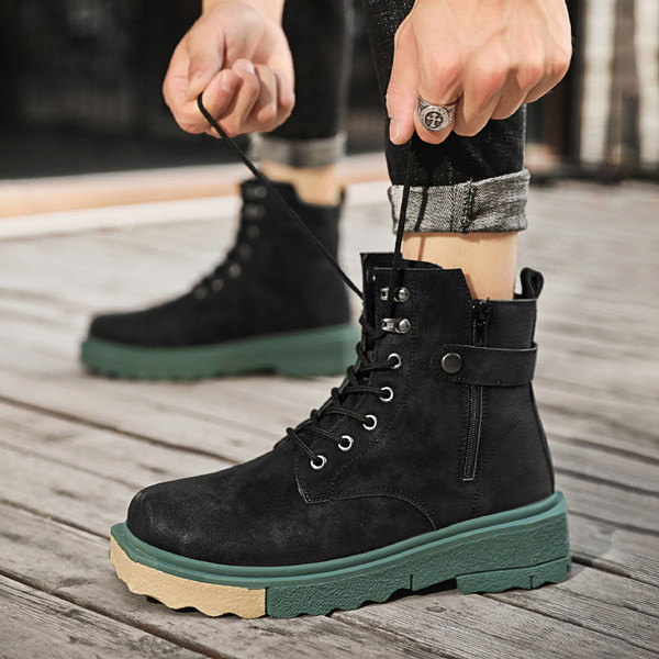 Muške jednobojne zimske čizme na vezanje u britanskom stilu