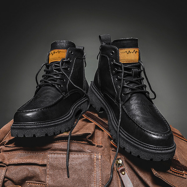 Ανδρικές μπότες φθινοπώρου-χειμώνα από οικολογικό δέρμα με κορδόνια νέο μοντέλο