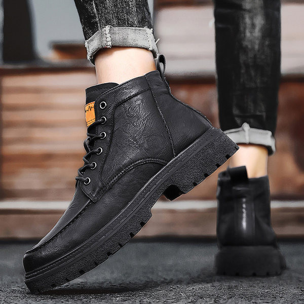 Ανδρικές μπότες φθινοπώρου-χειμώνα από οικολογικό δέρμα με κορδόνια νέο μοντέλο