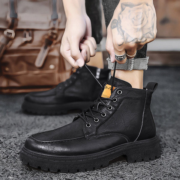 Ανδρικές μπότες φθινοπώρου-χειμώνα από οικολογικό δέρμα με κορδόνια νέο μοντέλο