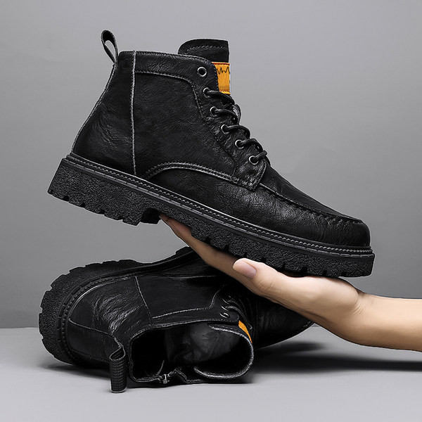 Ανδρικές μπότες φθινοπώρου-χειμώνα από οικολογικό δέρμα με κορδόνια νέο μοντέλο