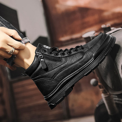 Ανδρικά χειμωνιάτικα μποτάκια με φερμουάρ και κορδόνια