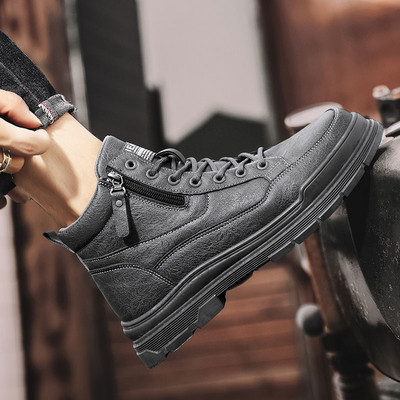 Ανδρικά χειμωνιάτικα μποτάκια με φερμουάρ και κορδόνια