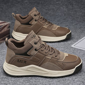 Kožne zimske cipele s visokim đonom na vezice i natpis