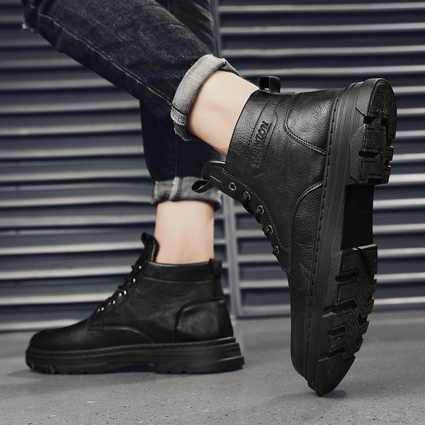 Χειμερινές μπότες με κορδόνια για άνδρες - οικολογικό δέρμα