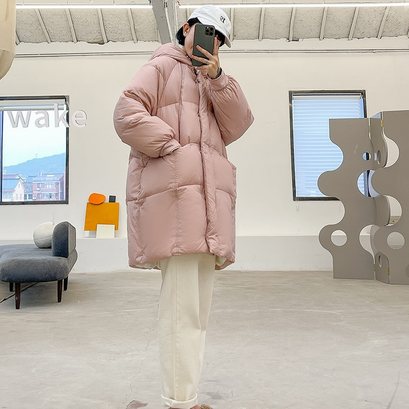 Γυναικεία πουπουλένια μπουφάν Παλτό Χειμερινά φαρδύ παχύρρευστο Ζεστό φούσκα Μακριά υπερμεγέθη Γυναικεία φουσκωτά βαμβακερά μπουφάν με επένδυση