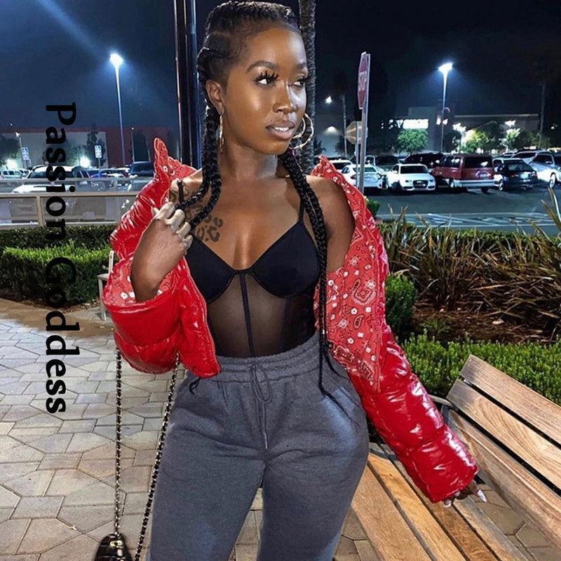 Modes jauka sieviešu spilgta PU rozā kārta jaka Ziemas silti burbuļu mēteļi spīdīgas ādas parkas uz leju rāvējslēdzējs apgriezts jakas Parkas