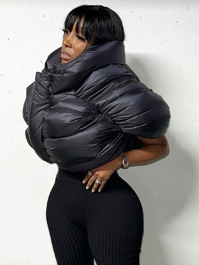 Simenual γυναικείο μπουφάν με βαμβακερή επένδυση ακανόνιστο αμάνικο Terry Mock φερμουάρ στον λαιμό Casual Streetwear Ψωμί Baddie