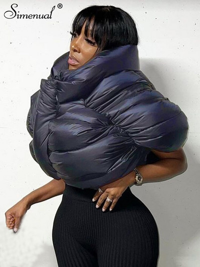 Simenual γυναικείο μπουφάν με βαμβακερή επένδυση ακανόνιστο αμάνικο Terry Mock φερμουάρ στον λαιμό Casual Streetwear Ψωμί Baddie