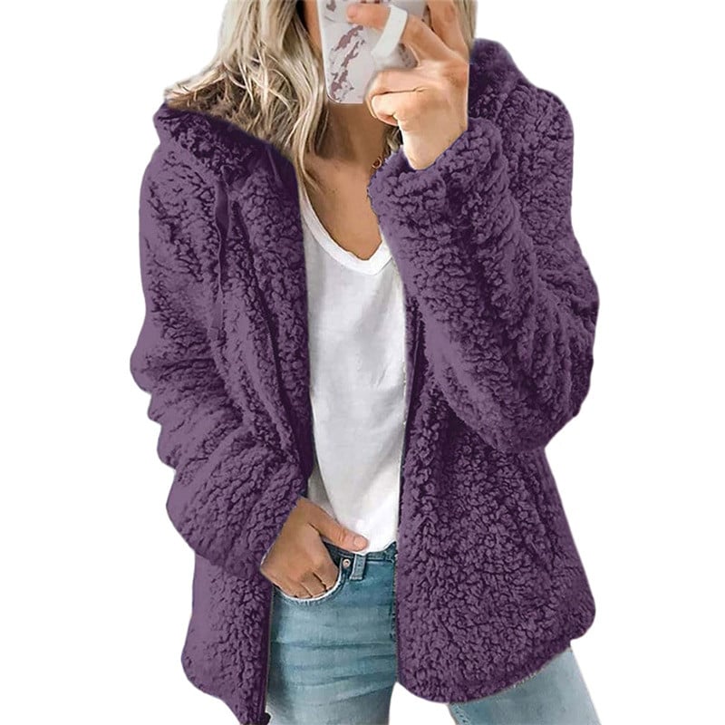 Elegantne kaisukaru kapuuts Naiste kunstkarusnahast mantel Sügistalv soe pehme kapuutsiga fliisjakk Naiste Palus mantel Paks ülerõivad