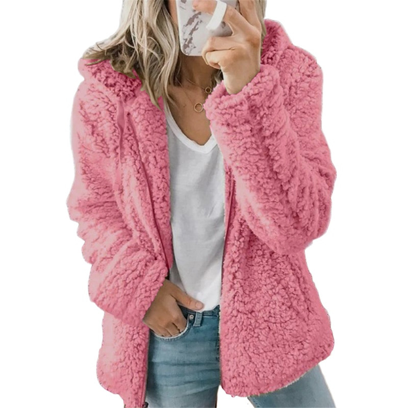 Elegantne kaisukaru kapuuts Naiste kunstkarusnahast mantel Sügistalv soe pehme kapuutsiga fliisjakk Naiste Palus mantel Paks ülerõivad