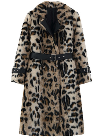 Lautaro Winter Long Leopard Print Ζεστό παλτό από ψεύτικη γούνα καμπαρντίνα για γυναίκες με μακρυμάνικο διπλό στήθος Ευρωπαϊκή μόδα 2021