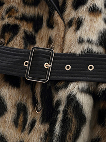 Lautaro Winter Long Leopard Print Ζεστό παλτό από ψεύτικη γούνα καμπαρντίνα για γυναίκες με μακρυμάνικο διπλό στήθος Ευρωπαϊκή μόδα 2021