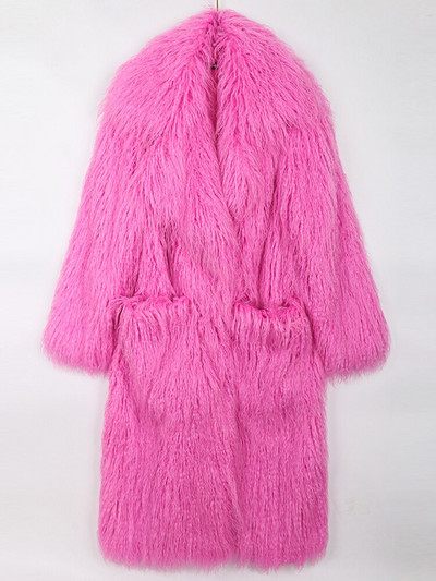 Νερατζούρι Χειμερινό μακρύ φωτεινό ροζ Υπερμεγέθη δασύτριχο μαλακό χνουδωτό χοντρό ζεστό παλτό από ψεύτικη γούνα Γυναικείο πέτο Πασαρέλα Χαριτωμένη μόδα
