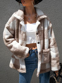 Rudens ziemas rūtains mākslīgās kažokādas mētelis sieviešu rūtainā biezā siltā jaka sievietēm pūkaina pūkaina rotaļu jaka plīša mētelis sievietēm