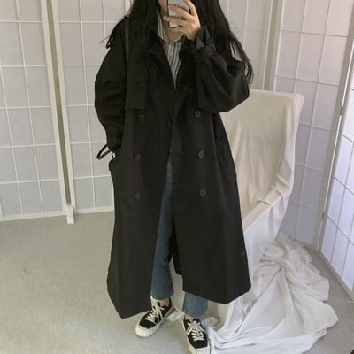 Chic ženski trenč kaput Ležerna ženska duga gornja odjeća Široki gornji kaput Jesen Zima Modna vjetrovka na dvostruko kopčanje Femme