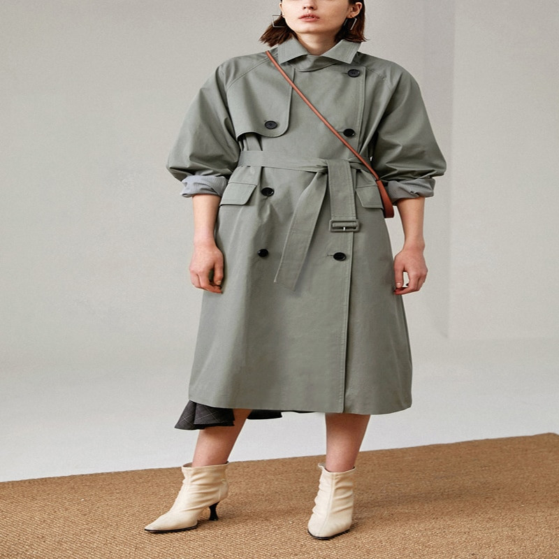 UK Pilnīgi jauns Fashion 2022 Rudens/Rudens Ikdienas Divkāršs Simple Classic Garš Trench mētelis ar jostu Chic Sieviešu vējjaka