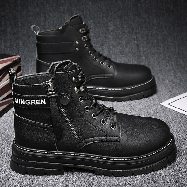 Χειμερινά ανδρικά μποτάκια με κορδόνια και φερμουάρ