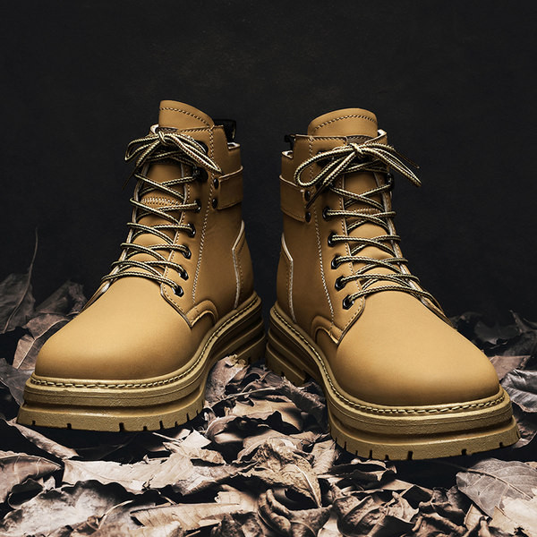 Ανδρικές στρογγυλεμένες μπότες από οικολογικό δέρμα - μαύρο και καφέ χρώμα