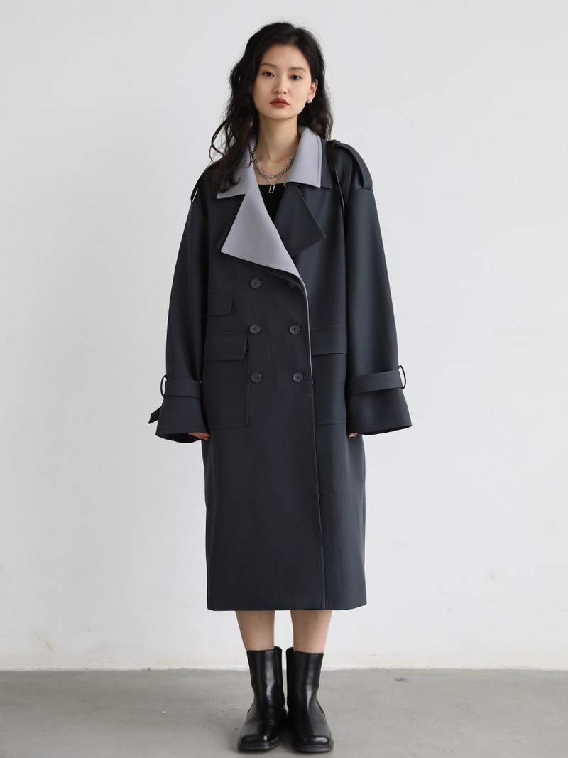 CHIC VEN Sieviešu tranšeja, ciets, brīvs kontrasts, dubultā apkakle, gara, gara sieviešu vējjaka biroja mētelis, dāmas pavasaris 2022