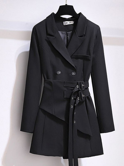 Heliar sieviešu garais mētelis, moderns vēja necaurlaidīgs mētelis ar dubultu mēteli, zaļa josta, vējjaka ziemai