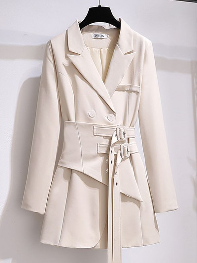 Heliar sieviešu garais mētelis, moderns vēja necaurlaidīgs mētelis ar dubultu mēteli, zaļa josta, vējjaka ziemai