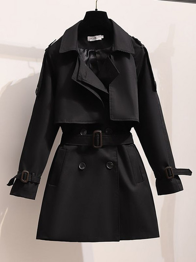 Heliar sieviešu garais mētelis, moderns vēja necaurlaidīgs mētelis ar dubultu mēteli, zaļa josta, vējjaka ziemai