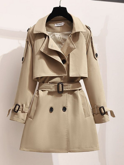 Heliar sieviešu garais mētelis, moderns vēja necaurlaidīgs mētelis ar dubultu mēteli, zaļa josta, vējjaka ziemai