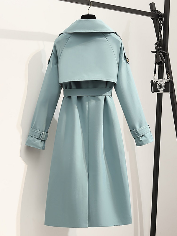 Heliar sieviešu garais mētelis, moderns vēja necaurlaidīgs mētelis ar dubultu mēteli, zaļa josta, vējjaka ziemai