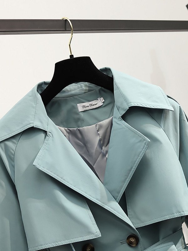 Heliar sieviešu garais mētelis, moderns vēja necaurlaidīgs mētelis ar dubultu mēteli, zaļa josta, vējjaka ziemai