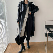 Korea Runway Designer 2022 Φθινόπωρο/Φθινόπωρο δερμάτινο Maxi Long Trench Coat με ζώνη Chic Γυναικείο Windbreaker Classic