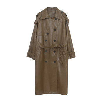 Korea Runway Designer 2022 Φθινόπωρο/Φθινόπωρο δερμάτινο Maxi Long Trench Coat με ζώνη Chic Γυναικείο Windbreaker Classic