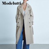 Modelutti 2022 Νέα ανοιξιάτικη φθινοπωρινή ζώνη καμπαρντίνας με διπλό στήθος Γυναικεία μόδα Χαλαρή στιβαρή απλή περιστασιακή αντιανεμική γυναικεία