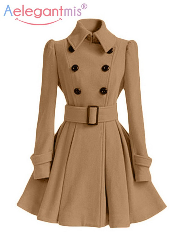 Aelegantmis rudens ziemas vintage sievietes vilnas mētelis Klasisks garš trenča mētelis ar jostu Biroja dāmu ikdienas biznesa virsdrēbes